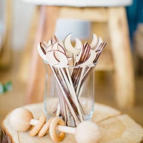 20pcs laser cut 14cm wood Moon coffee stir stick drink stirrer