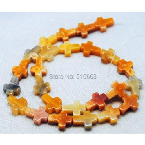 25 pieces Nature Yellow Jadee Stone Gem Stone Strand Cross Shape Size 12x16mm One strand have