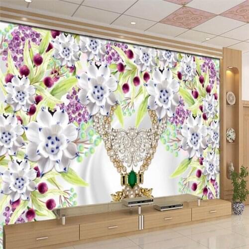 Beibehang papel de parede 3D for Living Room Fancy Crystal Flower Ruby Pearls wallpaper for walls 3 d wall papers home decor