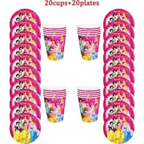 40Pcs Disney Six princess Theme Kids Birthday Party Disposable Tableware Sets Paper Cup Plate Girls Party Decoration Supplies