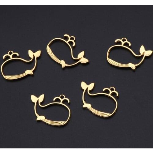 5Pcs Cartoon Whale Metal Frame Pendant Open Bezel Setting UV Resin Jewelry DIY