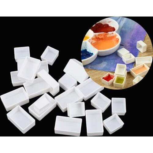 6pcs Empty Full/Half Pan White Half Pans Paint Plastic Watercolor Paint Grid Half Pans Artists Palette Art Supplies