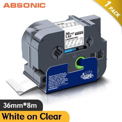 Absonic 36mm Tze165 White on Clear Compatible Brother tze Laminated Tape tze-165 tz165 White on Clear for P Touch Label Printer