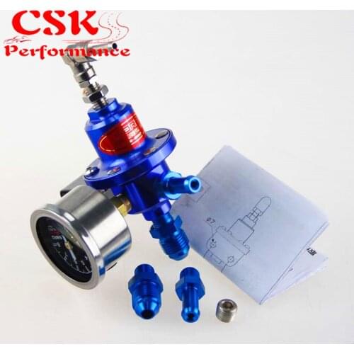 Aluminum 140 PSI Adjustable 1:1 Fuel Pressure Regulator+kPa Oil Gauge Kit Black / Blue / Red