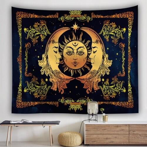 Astrology Witchcraft Tapestry Wall Hanging Black Sun Hippie Retro Tapestries Fabric Home Bedroom Decorative Blanket Table Cloth