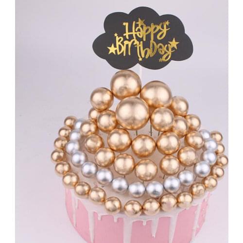 5PCS Birthday Party Golden/silver Ball Cake Decoration Cake Topper Creative Fruit Dessert Decor Insert Bead for Birthday Party
