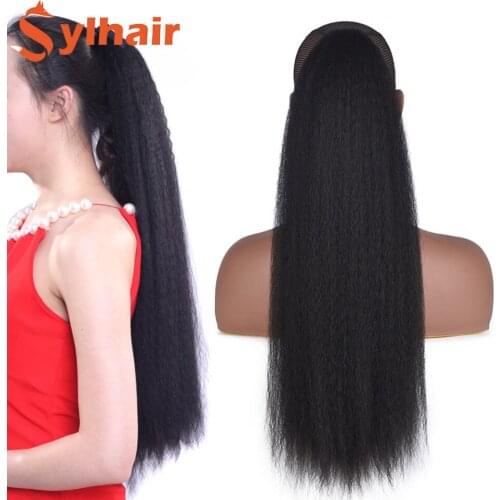 Long Yaki Straight Ribbon Drawstring Fake Ponytails Clip on Hair Tail Extensions Synthetic Natural Hair Pieces With Hairpins