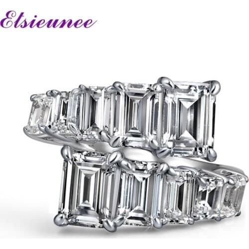 ELSIEUNEE 100% 925 Sterling Silver Emerald Cut Created Moissanite Diamond Adjustable Engagement Ring Fine Jewelry Drop Shipping