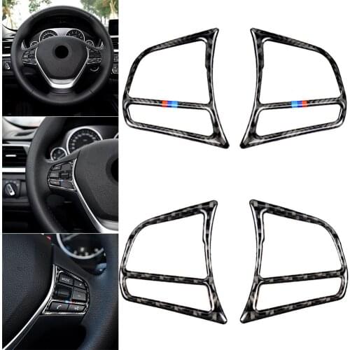 New 2pcs Set Car Steering Wheel Button Frame Cover Trim Carbon Fiber Interior for BMW F20 F21 F30 F32 F34 Auto Parts