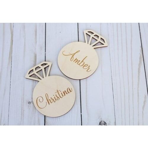 Diamond Ring Bridal Shower Place Card Engraved Wood Place Card Save The Date magnet