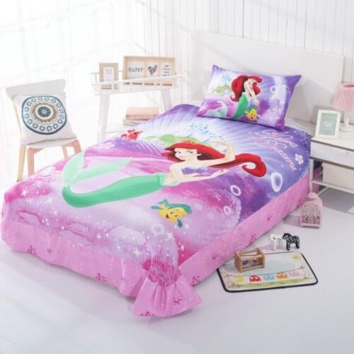 100% Cotton Mermaid Ariel Princess Duvet Cover Set Disney Cartoon Pattern for Girls Kids Bedlinen Twin Single Size Bedding Set