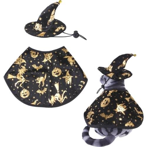 Pet Cat Halloween Costume, Pet Cape, Dog Cosplay, Cat Cloak With Witch Hat Creativity Fashion Christmas Party Witch Costume Suit