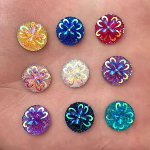 New 60pcs 12mm AB Resin Ore round 3D flower flatback rhinestone scrapbook Wedding Embellishment button diy appliques SD78*2