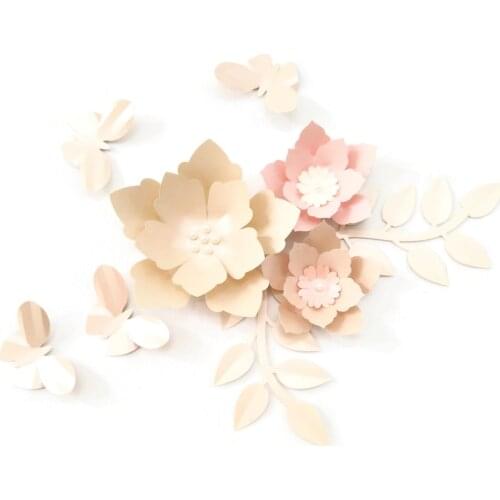 Easy Made DIY Paper Flowers Butterflies Leaves Set For Baby Girls Nursery Wall Deco Crafts Floral Decor Birthday Table Dessert