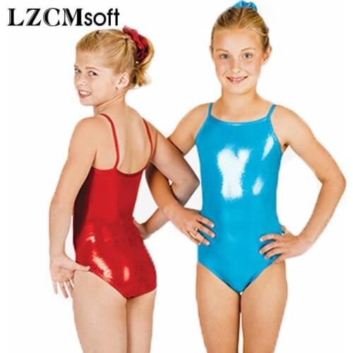 LZCMsoft Child Camisole Dance Leotards Girls Metallic Shiny Dance Tops Kids Team Dance Show Stage Performance Costumes
