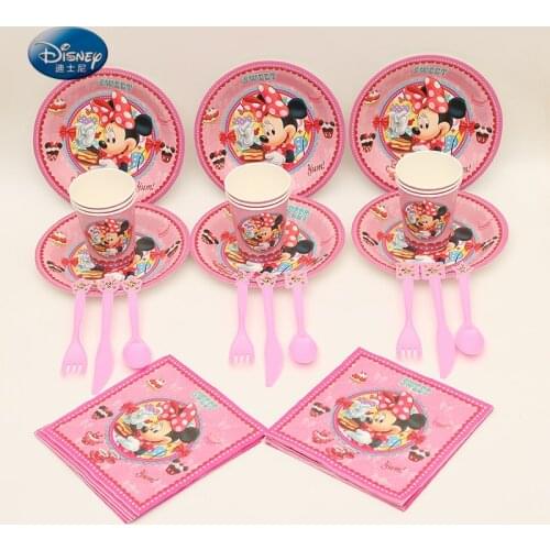 80pcs Minnie Mouse Tableware set for 12 Kids Birthday Party Supplies Party Decoration Plate Cup Napkin Spoon Fork Knife