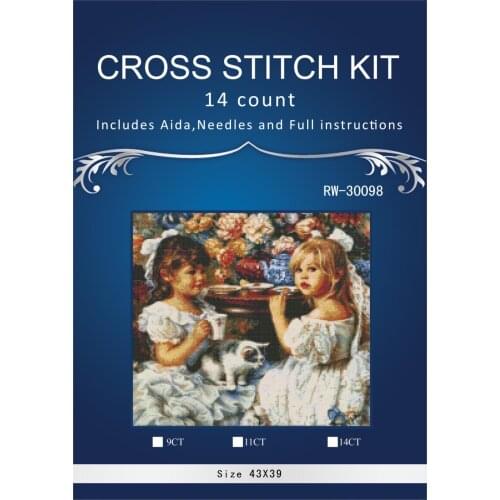 Oneroom,Needlework,Embroidery,DIY portrait Painting,Cross stitch,kits,14ct two little girls Cross-stitch,Sets For Embroider