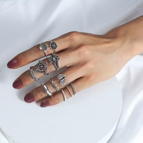 Cool Rings Set American Creative Joint Combination Set Ring Fashion Trend Shell Wings Geometric Pattern 14 pcs Rings Per Set