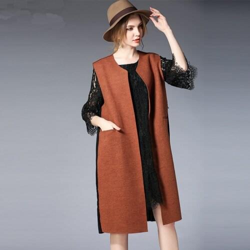 Autumn New Large size womans clothing vest jacket cashmere sleeveless fold casual jacket top outwear plus size lace-up coat