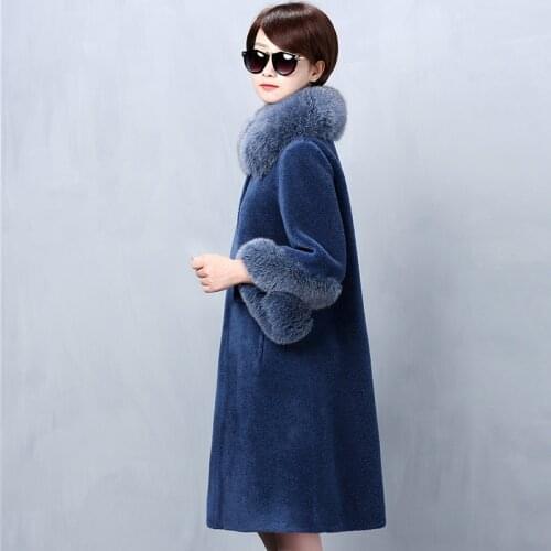 Real Fur Coat Winter Jacket Women Clothes 2020 Sheep Shearling 300% Wool Coat Female Fox Fur Collar Long Jackets MY4567