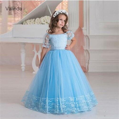 Blue Flower Girl Dress for Weddings Birthday Party First Communion Dresses Kids Couture