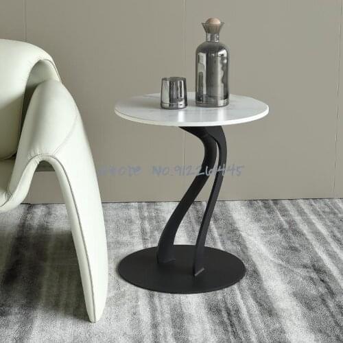 Nordic Light Luxury Rock Board Sofa Side Table Living Room Small Tea Table Modern Simple Round Corner Table Balcony Creative Sma