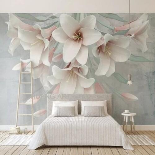 Hand-painted murals 3 d hand painted wallpaper plant flowers mural background wall decoration painting the living room sofa and