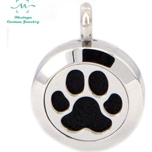With shiny Chain!10pcs Mesinya 20mm Dog Paw Aromatherapy / Essential Oils surgical Stainless Steel Diffuser Locket Necklace