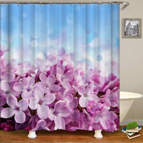 3d Print Shower Curtains Fresh Flowers Pattern Bathroom Waterproof Fabric Shower Curtains Decoration Purple lavender Bath Screen