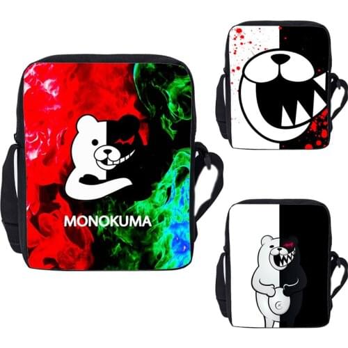 3D Printed Danganronpa Monokuma Bags Women Shoulder Bag Men Zipper Bag Fashion Crossbody Cartoon Bags Kawaii Girls Messenger Bag