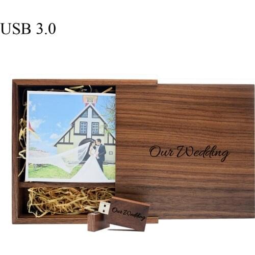 Trangee 5PCS/LOT Wooden USB Flash Drive with Big Box(170*170*35mm) Pendrive 32GB USB 3.0 Stick Free Photography Logo