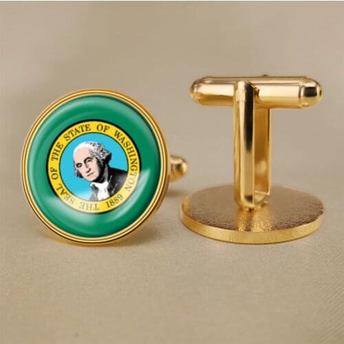 Seal of Washington of United States of America Map Flag Cufflinks
