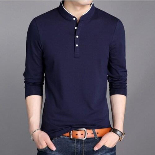 Spring Mens Long Sleeve T Shirts Half Buttons Cotton Pullovers Solid Casual Tops Comfy Korea Tide Slim Thin Tees Plus Size