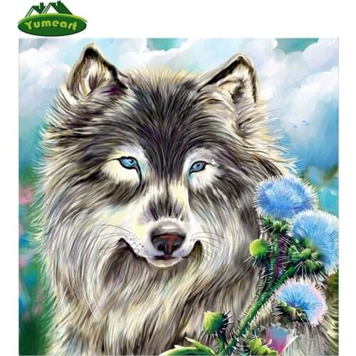 YUMEART 3D Diamond Painting Cross Stitch Pattern Diamond Embroidery Cold Blue Eyes Wolf Diamond Mosaic Home ZKll Art Crafts