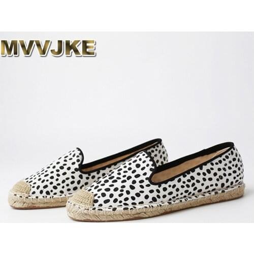 MVVJKE Fashion Ethnic Casual Espadrilles Flat Women Spring Printed Brown White Leopard Slip on Fishermen Hemp Rope Shoes