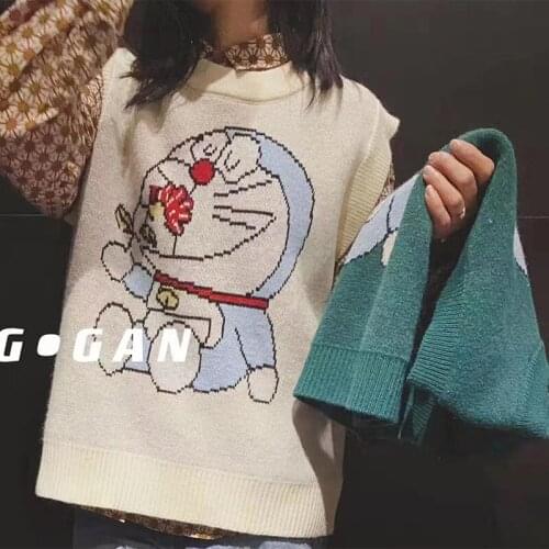 Cute Cartoon Sweater Vest Women 2021 Autumn Winter Knitted Vest for Women O Neck Sleeveless Jacket gilet femme