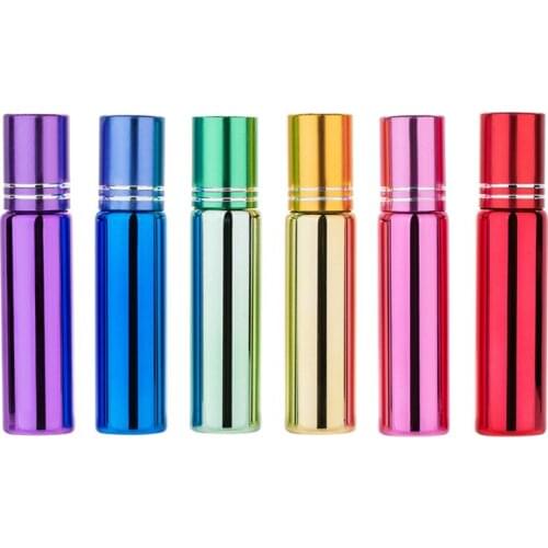 10ml Portable Refillable Bottle For Essential Oils Roll On Roller Bottle Glass Perfume Bottle Empty Deodorant Container Red Blue