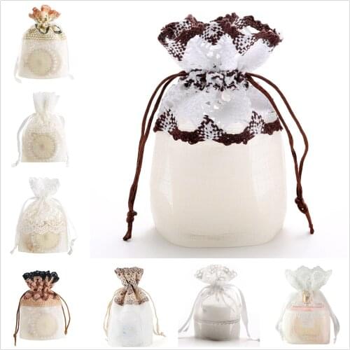 12X Elegant Lace Embroidery Flower Bundle Pockets Birthday Party Wedding Engagement Gift Storage Candy Bag Organza Jewelry Bags
