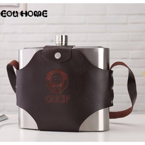 2 Pcs/lot Portable Leather Holster Stainless Steel Hip Flask Alcohol Outdoor CCCP Thicken Large Capacity Whiskey Wine Pot 88oz