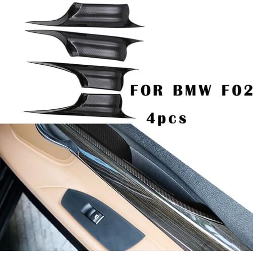 4pcs Interior Door Handles Carbon Fiber Trim Cover For BMW F02 7 Series Rear Front Left Right Inner Doors Handle