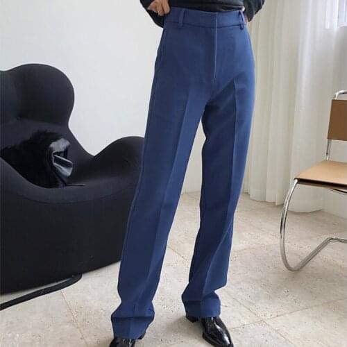 Autumn and winter womens pants casual solid color high waist loose straight pants