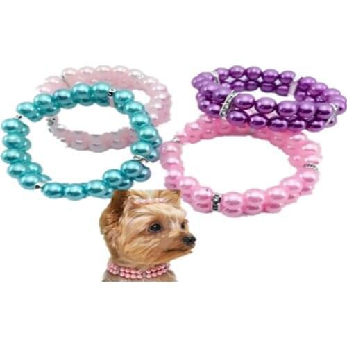 Shining Small Dog Collars Safe And Resilient Puppy Kitten Available Pearl Pet Dog Collar S/M/L Four Colors Available