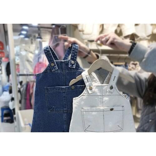 Spot baby pants Summer wear unisex babys two Color open file hidden button Denim strap pants