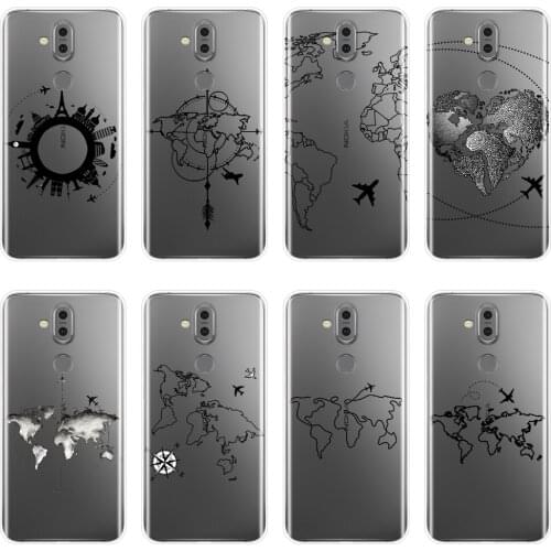 Case For Nokia 7.1 6.1 5.1 3.1 2.1 Plus Silicone Soft Travel Map Black Heart Cartoon Back Cover For Nokia 3.2 4.2 Phone Case