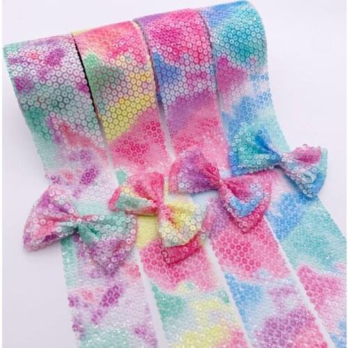 Tie-dye color 6cm*10 yards mesh cloth sequins embroidery DIY childrens hair ornaments bow accessories ribbon