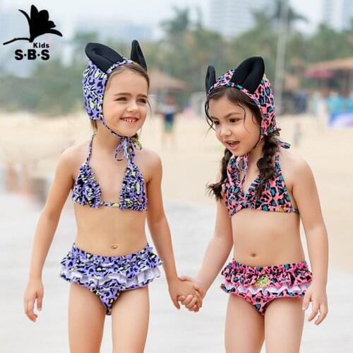 Childrens Summer Beach Swimwear Girls Swimsuit Baby Split Three-piece Swimsuit with Leopard Print Sexy Bikini