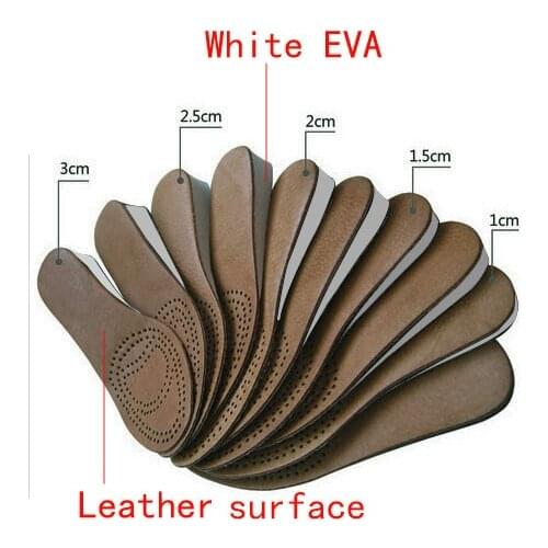 Unisex Breathable genuine leather rising insole height increasing shoes insole for Men or Women absorb sweat