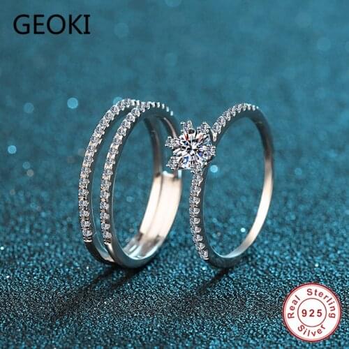 Geoki Passed Diamond Test Perfect Cut 0.5 CT Moissanite Engagement Ring Set 925 Sterling Silver Diamond Rings Luxury Jewelry