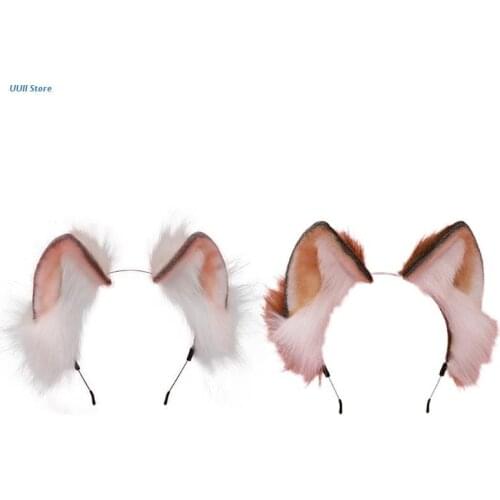 Lolita Headbands Furry Animal Ears Headwear Kawaii Hair Hoop for Halloween Handmade Cosplay Headpiece Party Supplies