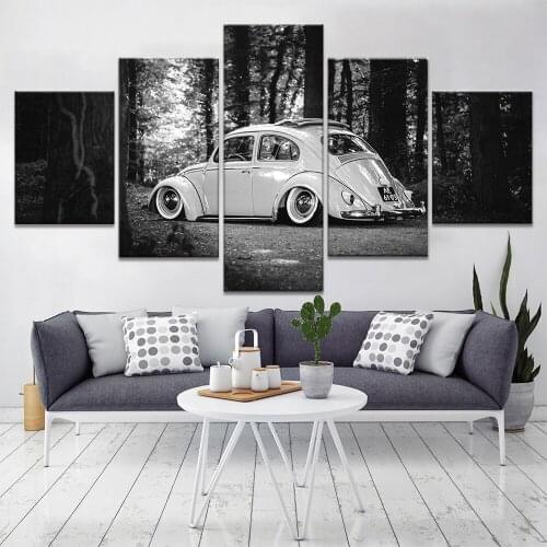 HD Prints Retro car Pictures Vintage Black White Background Poster Wall Art 5 Piece Canvas Paintings For Living Room Boy Bedroo